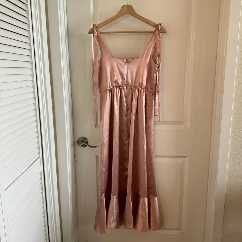 Birdy Grey Eugina Convertible Midi Dress Shiny Satin Rose Gold